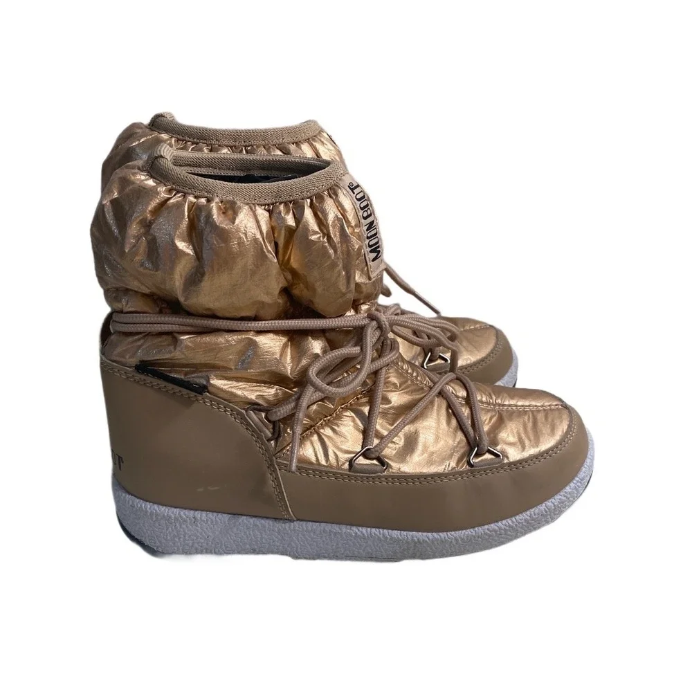 Moon Boot Protecht Junior Low‎ Gold Nylon Boot Girl's Size 2.5